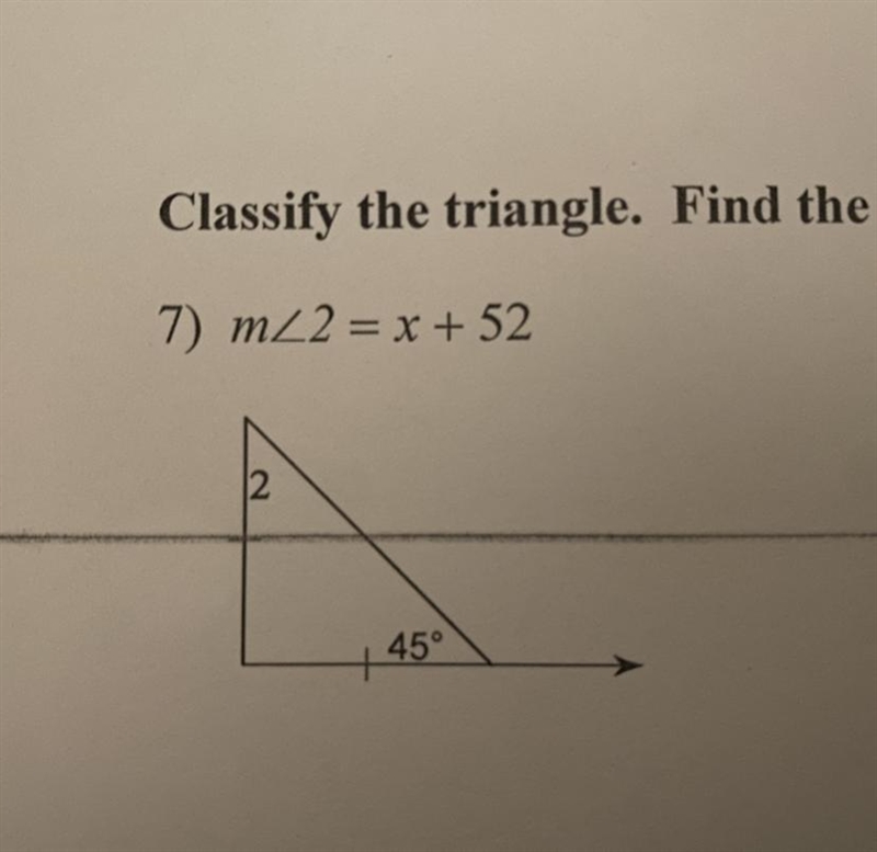 Classify the triangle. Find the value of x-example-1