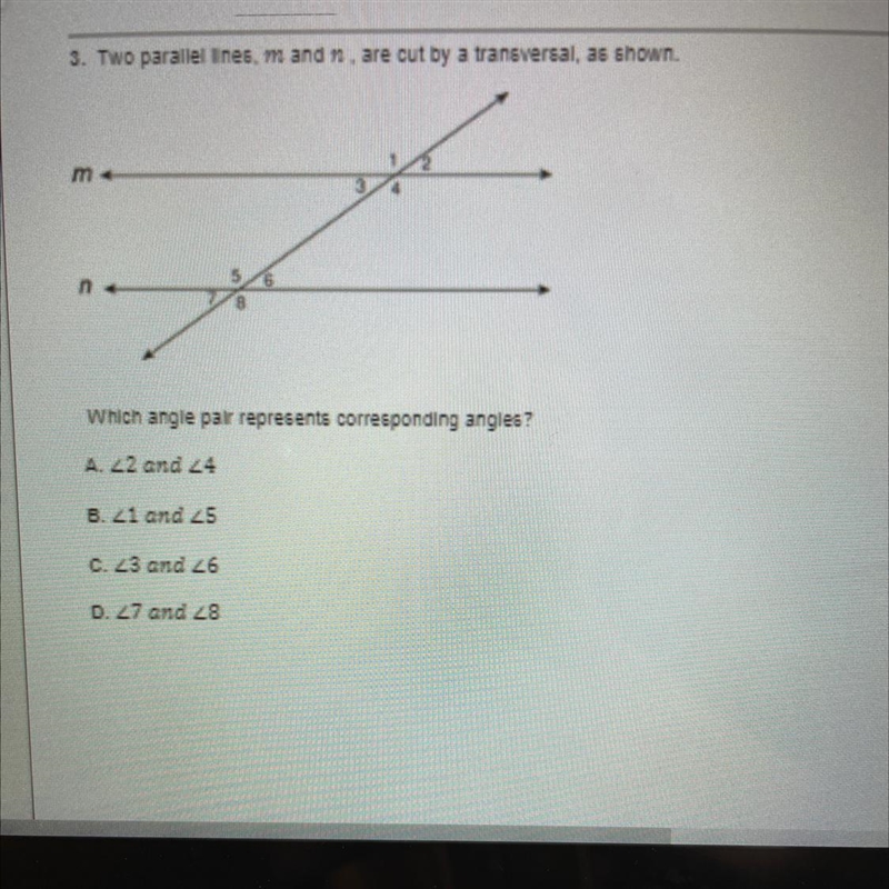 Which angle pair represents corresponding angles? options on picture-example-1