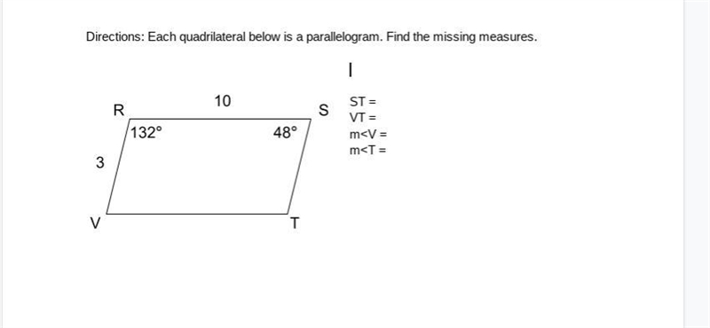 Each quadrilateral below is a parallelogram. Find the missing measures-example-1