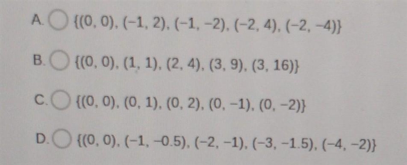 Which set of ordered pairs represents y as a function of x? ​-example-1