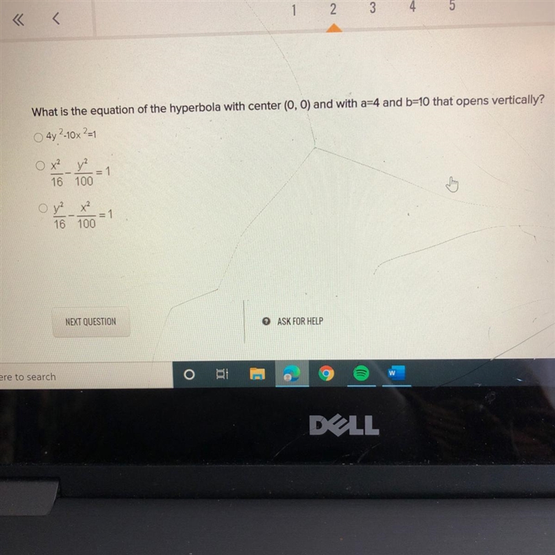 What is the equation of the hyperbola with center (0,0) and with a=4 and b=10 that-example-1