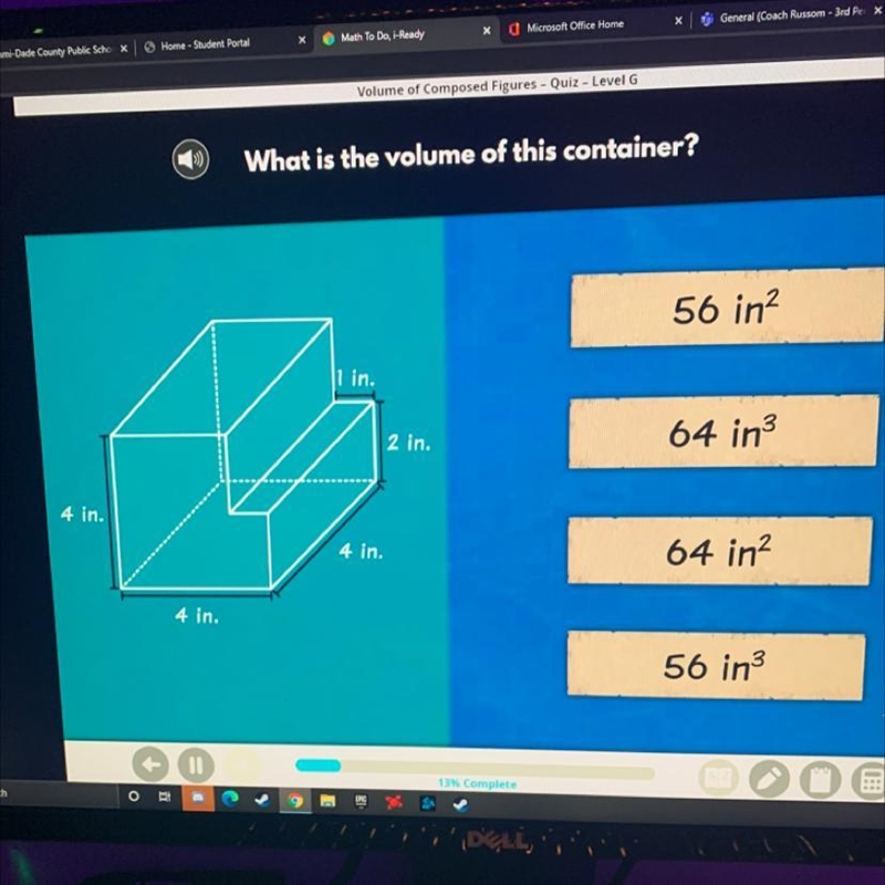 What is the volume of this PLEADR HELP DADT PLSS container? 56 in? in. 2 in. 64 in-example-1