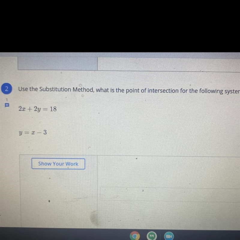 Use the Substitution Method, what is the point of intersection for the following system-example-1