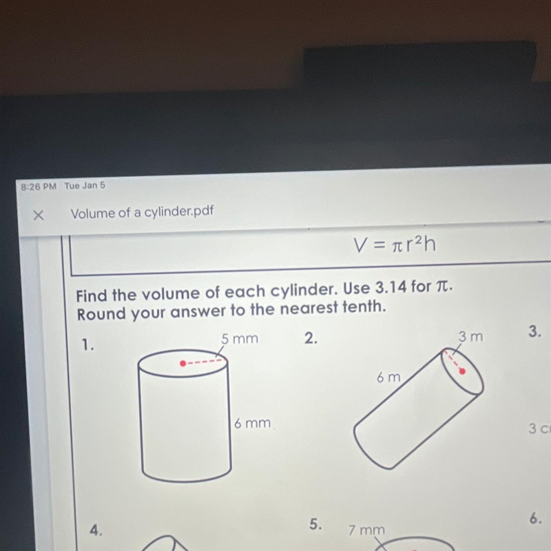 I need help on finding the volume of A cylinder and the meaning of pi-example-1