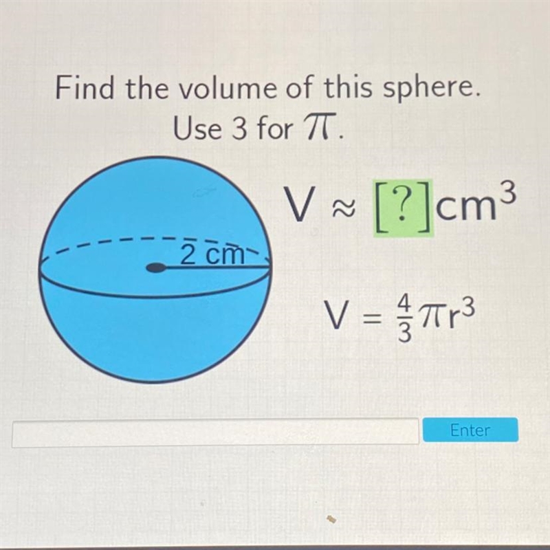 Find the volume of this sphere please. As soon as possible…-example-1