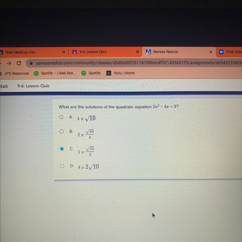 What are the solutions of the quadratic equation 2x2 - 4x = 3?-example-1