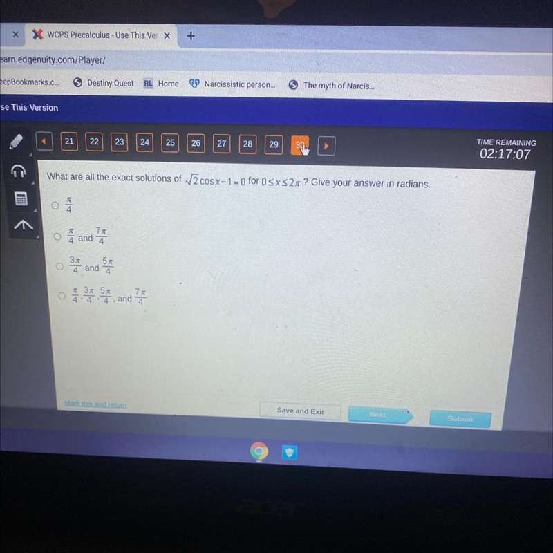 What are all the exact solutions of square root 2 cosx-1=0 for 0 less than or equal-example-1