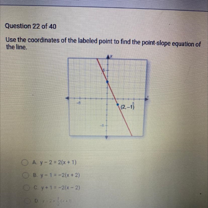 Use the coordinates of the labeled point to find the point-slope equation of the line-example-1