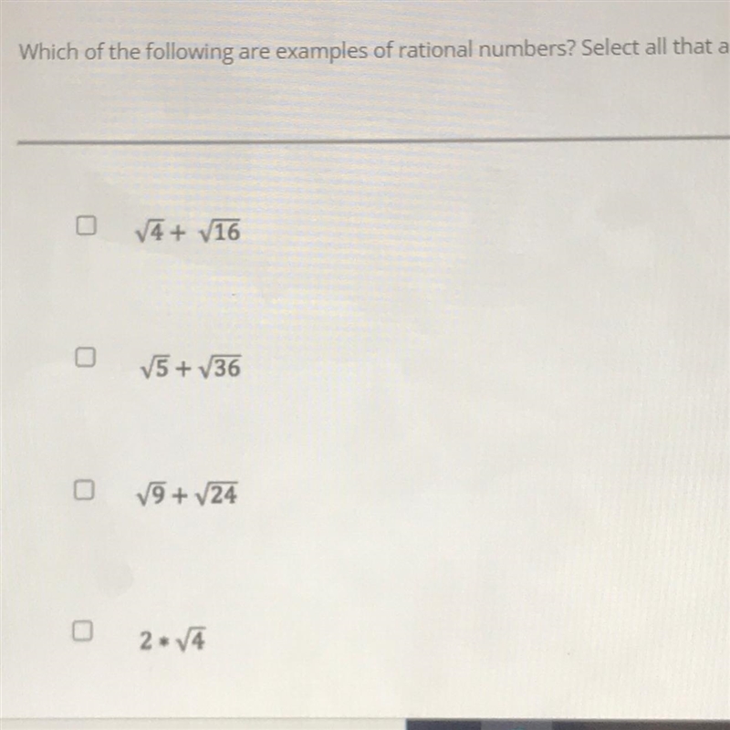 Which of the following are examples of rational numbers-example-1