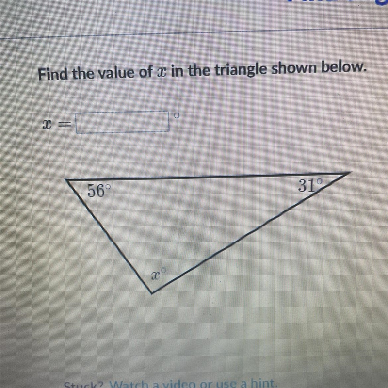 Find the value of x in the triangle shown below. HELP AS SOON AS POSSIBLE:) Thx&lt-example-1