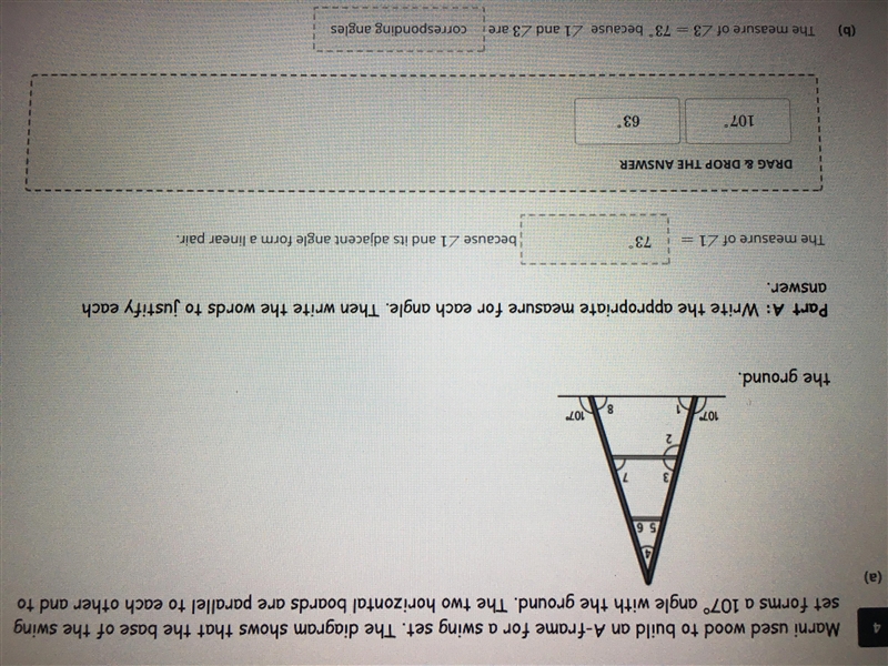 What is the measure of angle 4? angles 1,3,5,6,7, and 8 are 73 degrees. angles 2 is-example-1