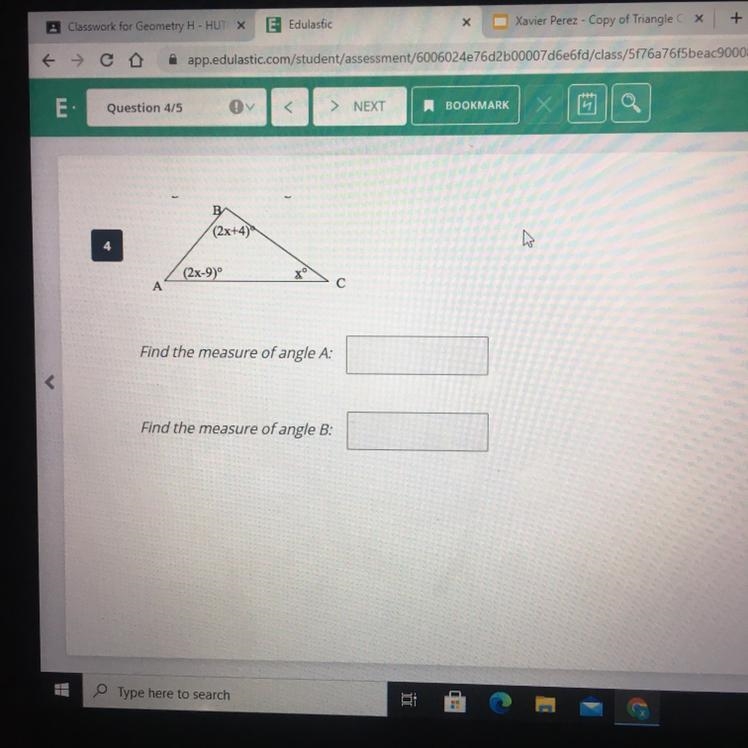 Find the measurement of angle A & B-example-1