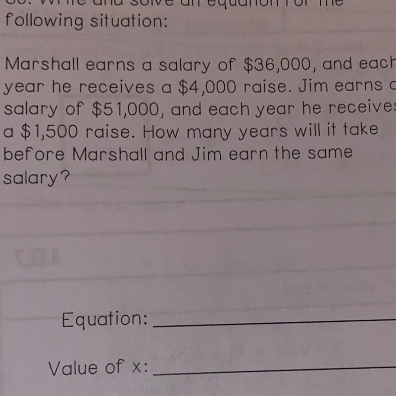 30. Write and solve an equation for the following situation: Marshall earns a salary-example-1