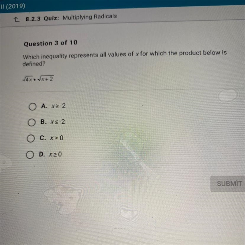 Which inequality represents all values of x for which the product below is defined-example-1