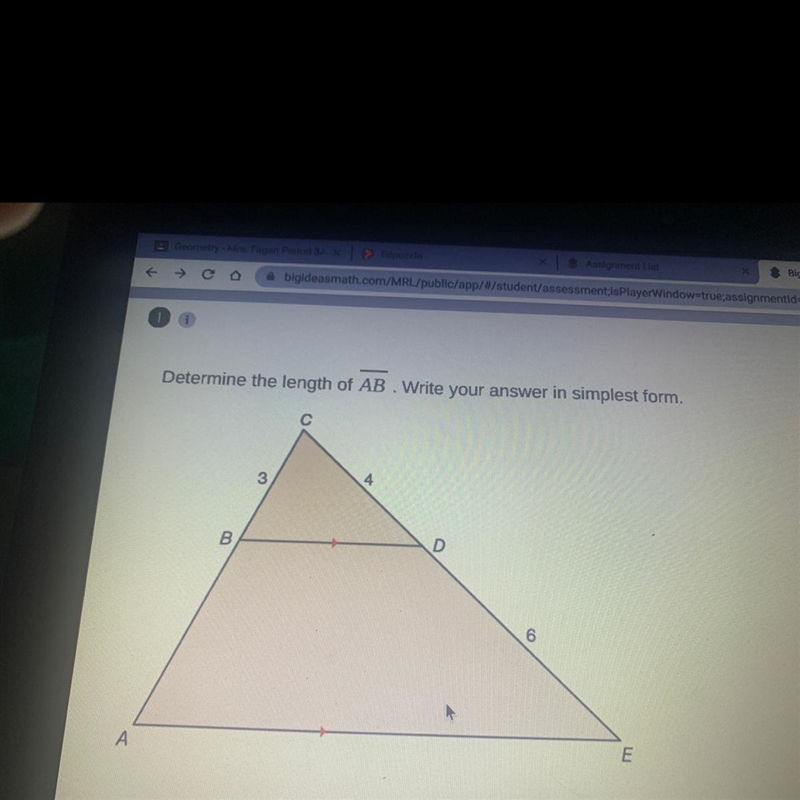 Determine the length of AB. Write your answer in simplest form-example-1