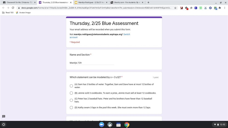 Which statement can be modeled by x + 3 ≤12? *-example-1