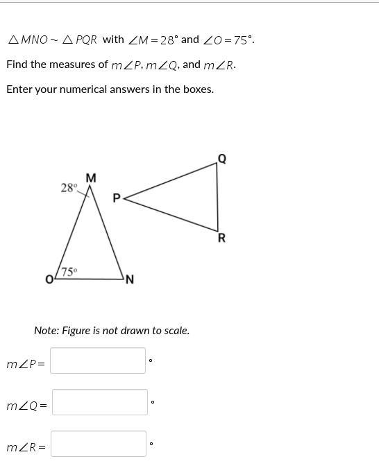 Find the measures of m angle P, m angle Q, and m angle R.-example-1