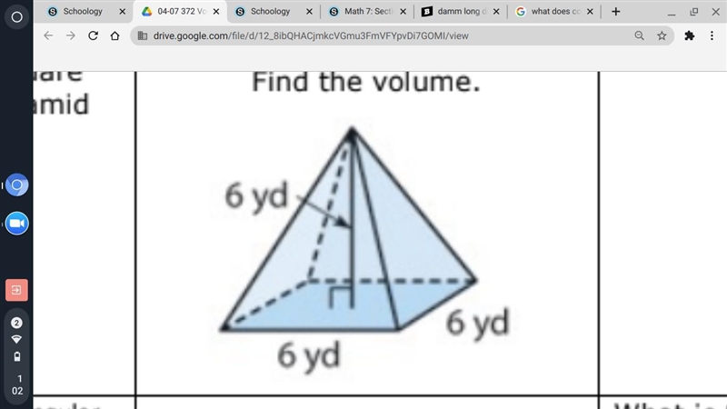 Find the volume of this square pyramid-example-1