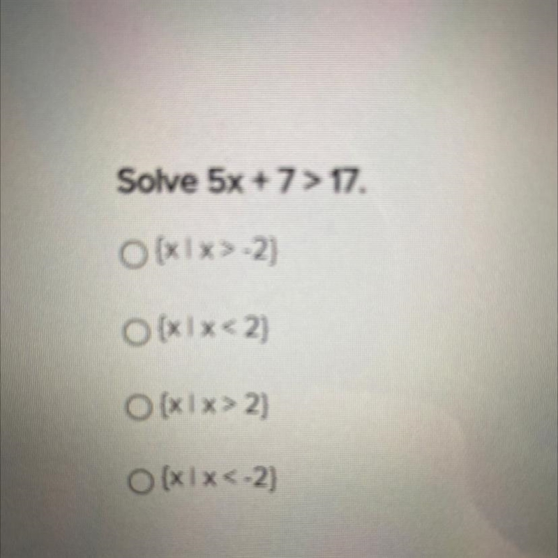 Find the solution set of 5x+7> 17.-example-1