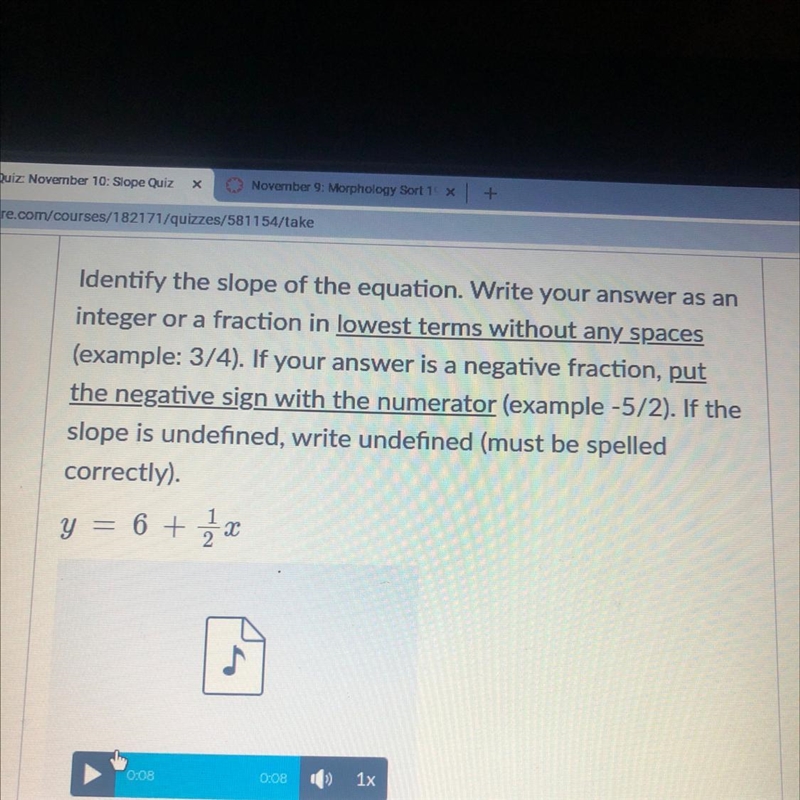 Identify the slope of the equation. Write your answer as an integer or a fraction-example-1