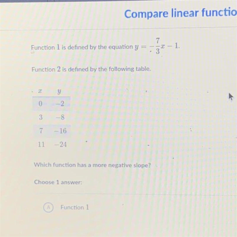 Function 1 is defined by the equation y = ; 3 - 2 - 1 Function 2 is defined by the-example-1