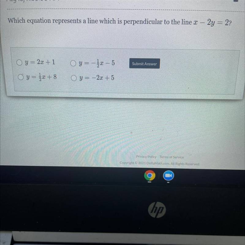 Which equation represents a line which is perpendicular to the line 2 – 2y = 2? Oy-example-1