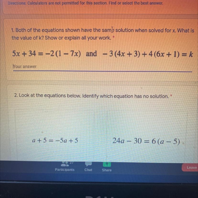 1. Both of the equations shown have the same solution when solved for x. What is the-example-1