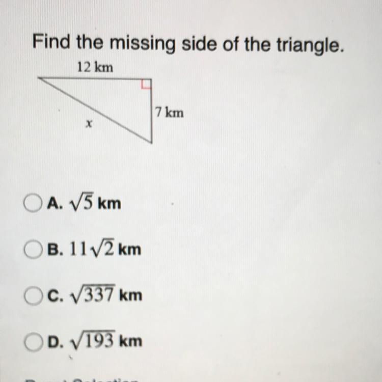 Find the missing side of the Triangle-example-1