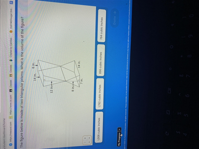 The figure below is made of two triangular prisms. what is the volume of the figure-example-1