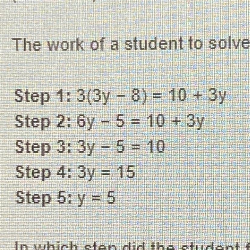 The work of a student to solve the equation 3(3y - 8) = 10 + 3y is shown below: Step-example-1