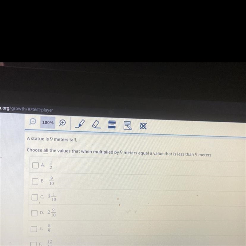 -mapnwea.org growth/#/test-player 100% A statue is 9 meters tall. Choose all the values-example-1