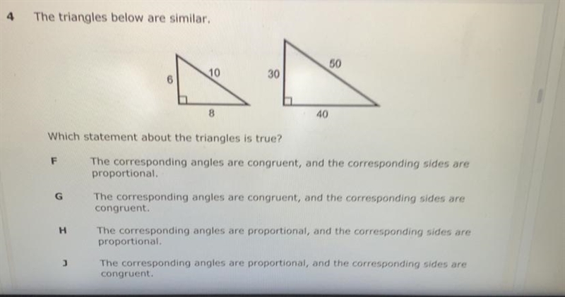 The triangles below are similar. Which statement about the triangles is true?-example-1