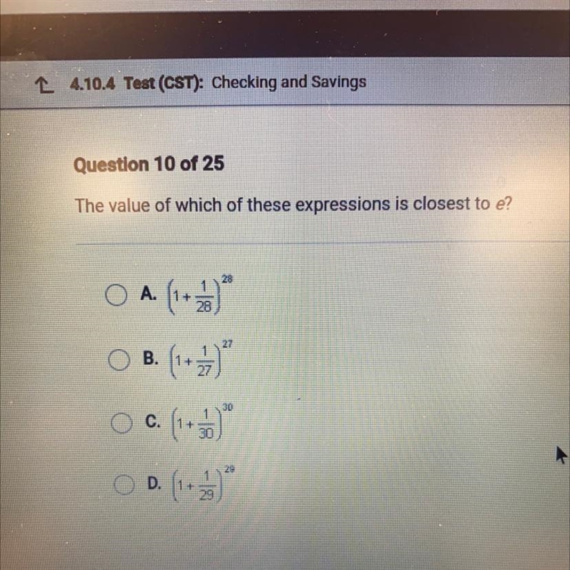 The value of which of these expressions is closest to e?-example-1