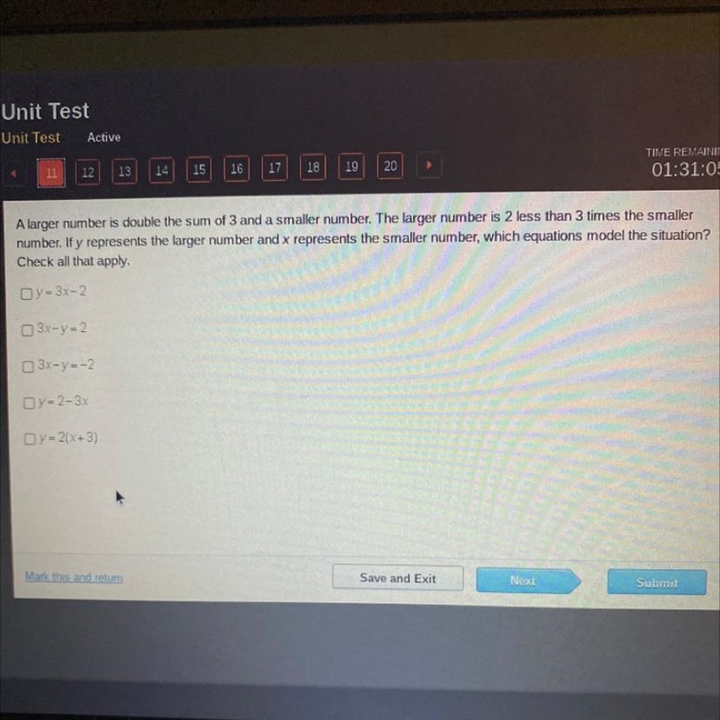 A larger number is double the sum of 3 and a smaller number. The larger number is-example-1