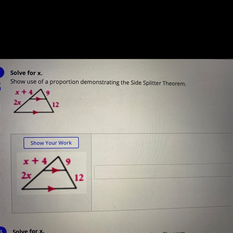 Show use of a proration demonstrating the side splitter theorem.-example-1