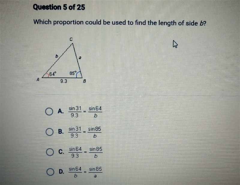 Which proportion could be used to find the length of side b?-example-1