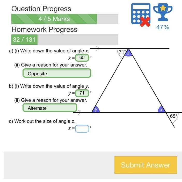 Work out the size of angle z. Please help.-example-1