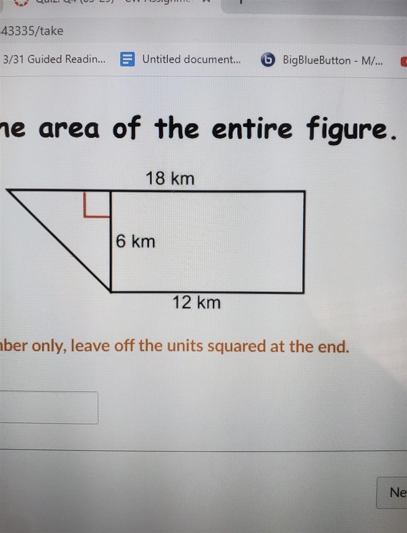 Find the area of 18km 6km 12km​-example-1