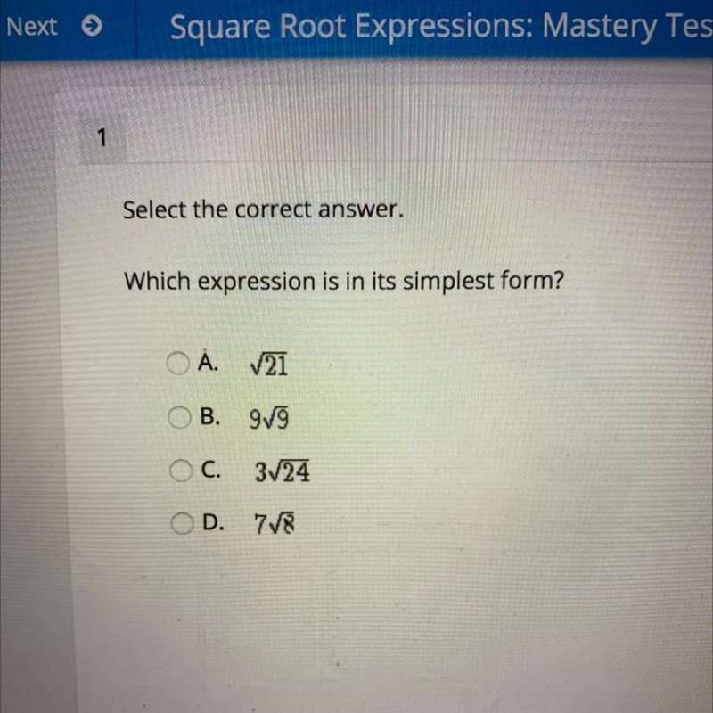 Select the correct answer. which expression is in its simplest form?-example-1