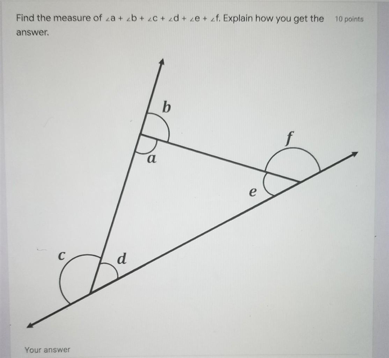 Pleasee help me! Find the measure of <a + <b + <c + <d + <e + <f-example-1