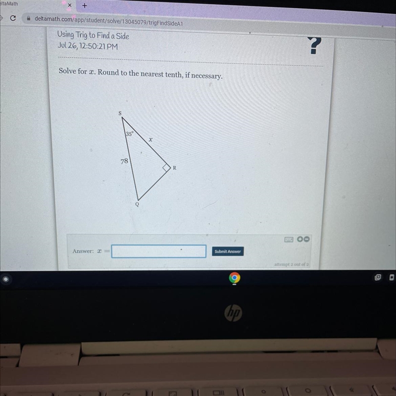 Solve for 2. Round to the nearest tenth, if necessary. 135° X 78 BO Submit answer-example-1