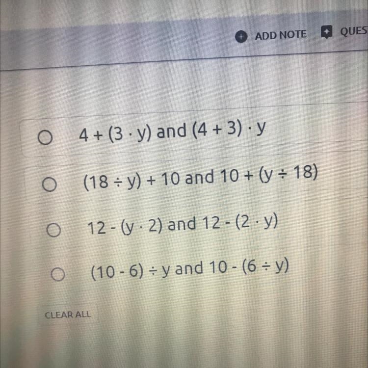 5. Which two expressions are equivalent?-example-1