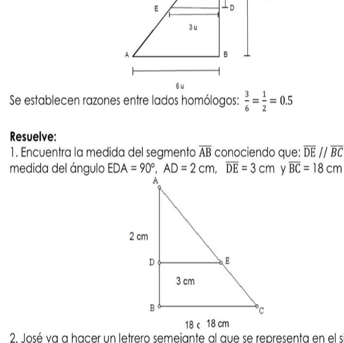 Encuentra la medida del segmento AB conociendo que : DE//BC medida del ángulo EDA-example-1