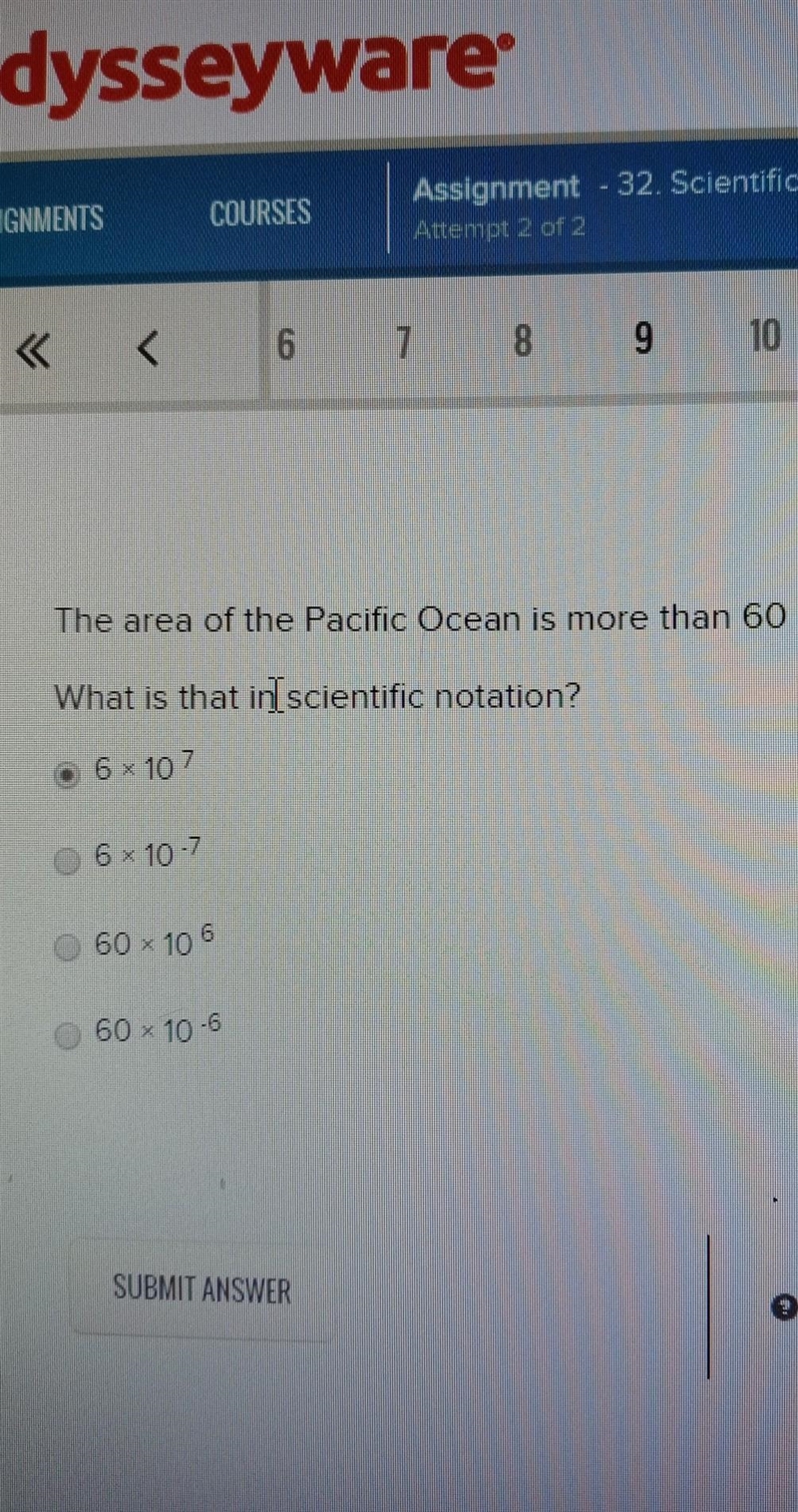 The area of the pacific ocean is more than 60 million square miles. What is that in-example-1