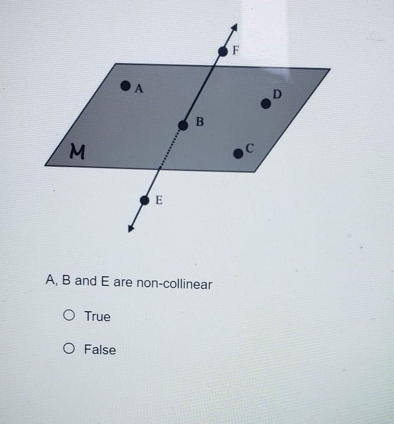 A, B and E are non-collinear O True O False​-example-1