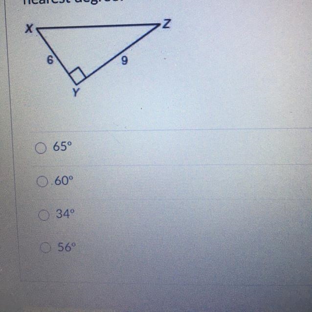 What is the measure of angle X, to the nearest degree?-example-1