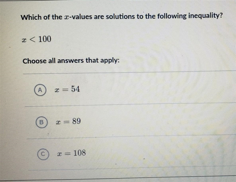 Which of x- values are solutions to the following inequality?​-example-1