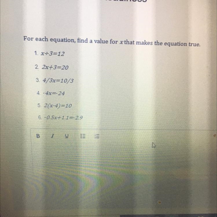 For each equation, find a value for x that makes the statement true-example-1