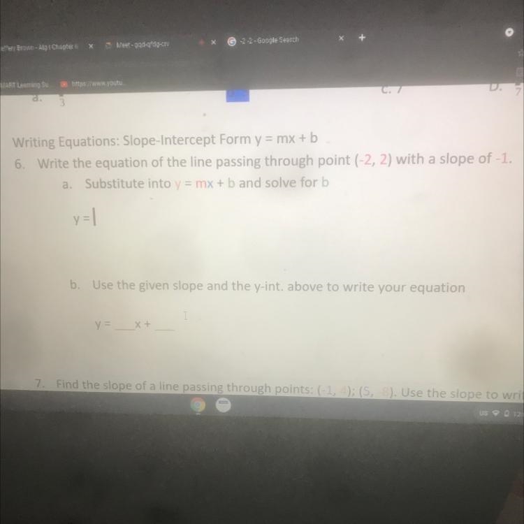 Write the equation of the line passing through point (-2 - 2) with a slope of -1 Substitute-example-1