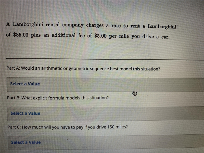 Lamborghini rental company charges a rate to rent a Lamborghini of $85 plus an additional-example-1